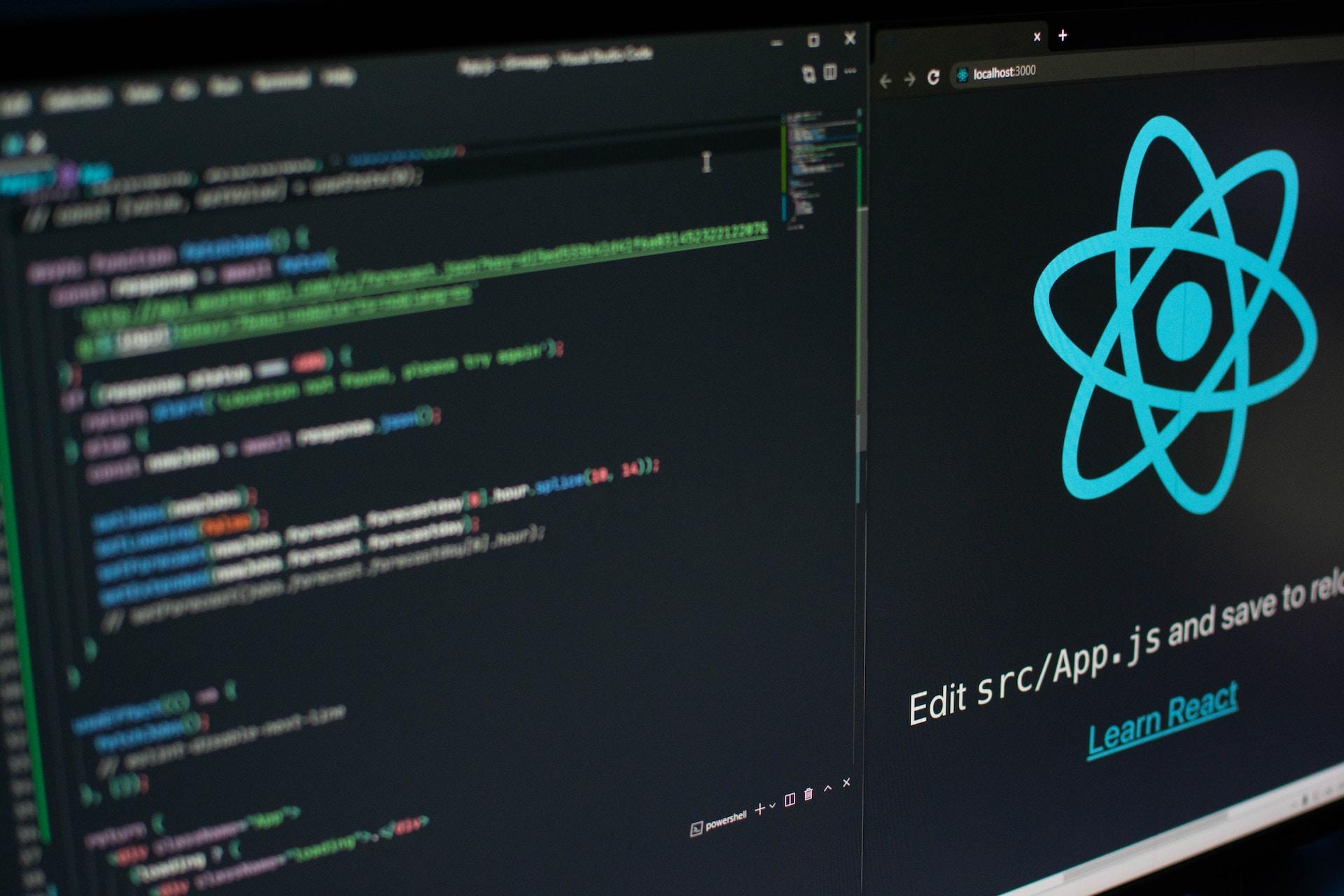 The screen with some react code